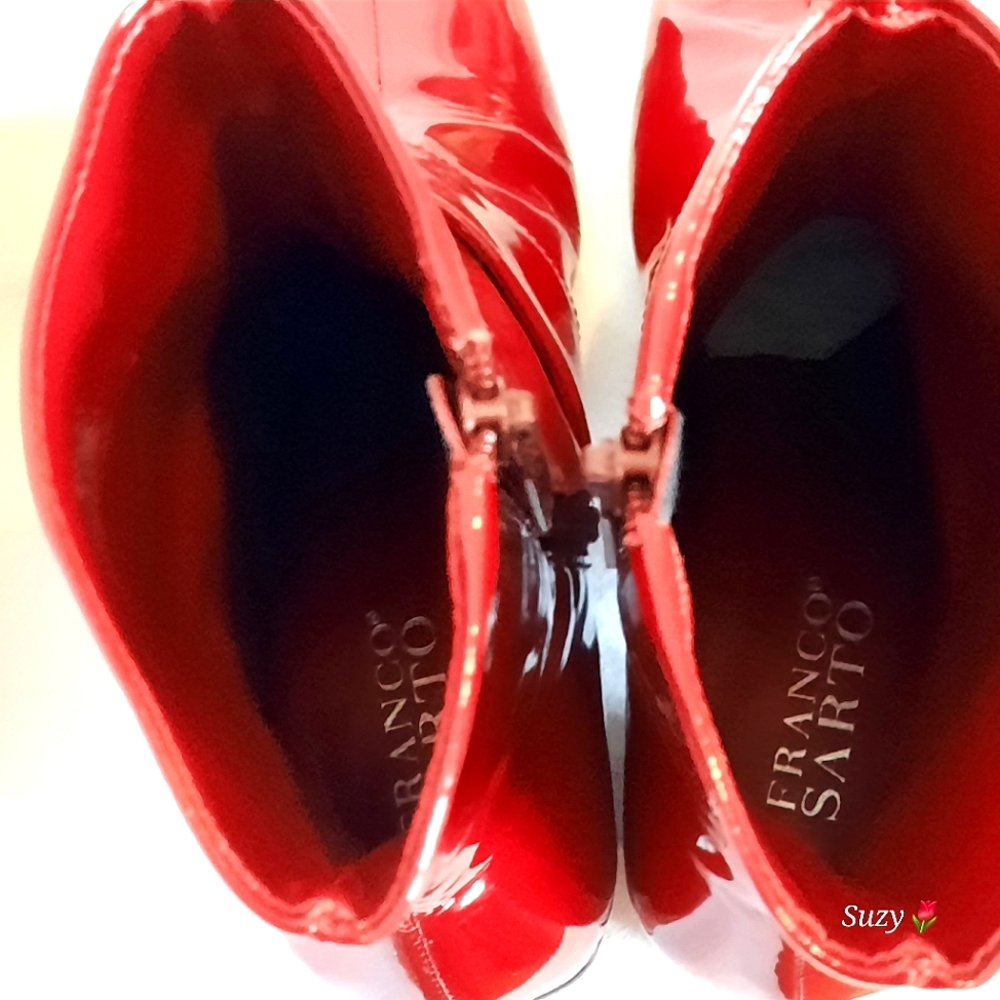 FRANCO SARTO Cherry Red Genuine Patent Leather Booties - Picture 5 of 6